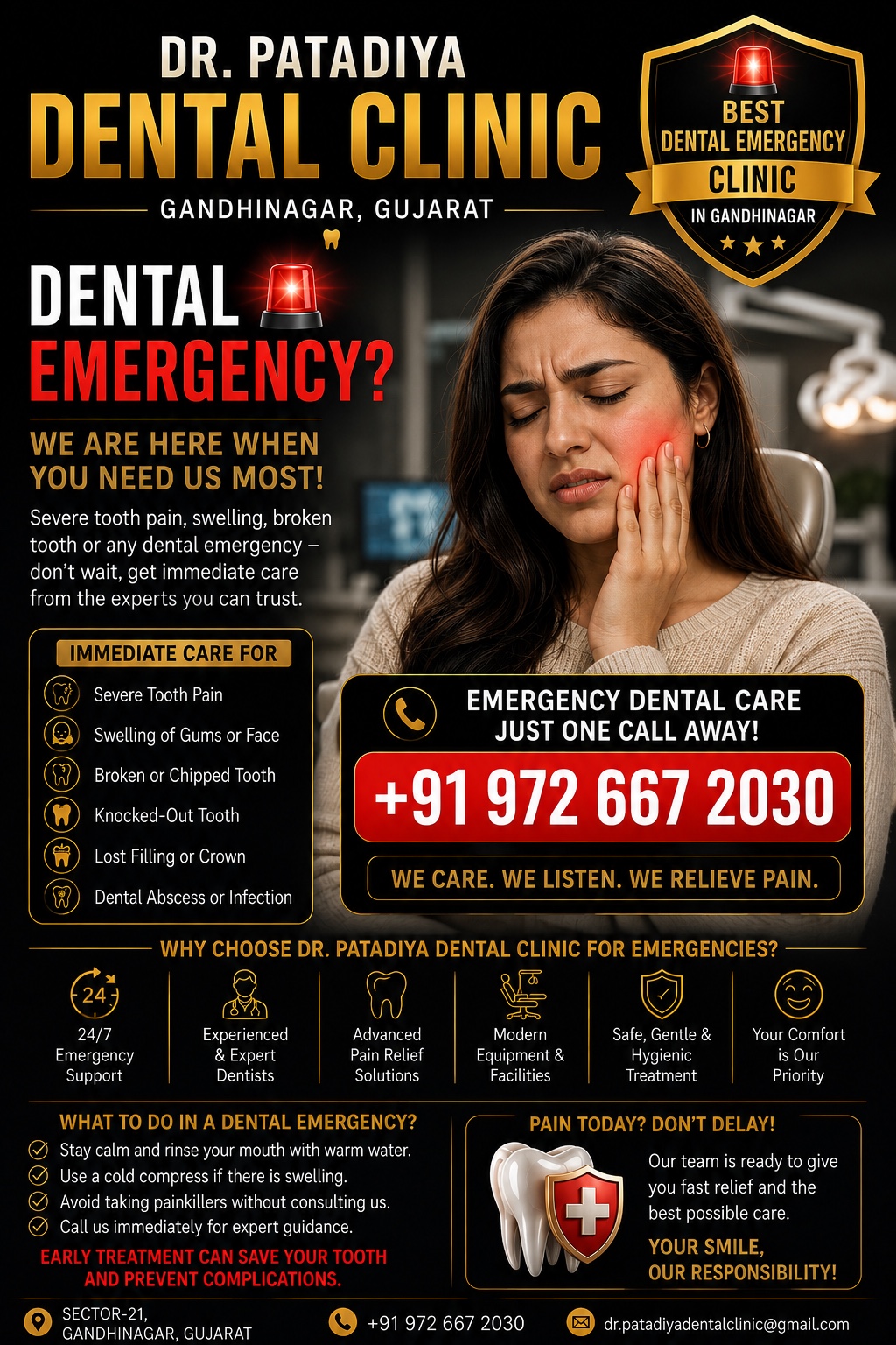 Dental Emergency care poster – Dr. Patadiya Dental Clinic Gandhinagar