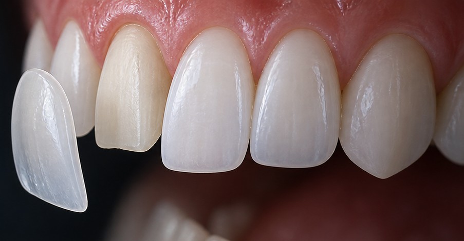 Dental veneer placement illustration