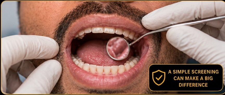 Oral cancer screening clinical illustration